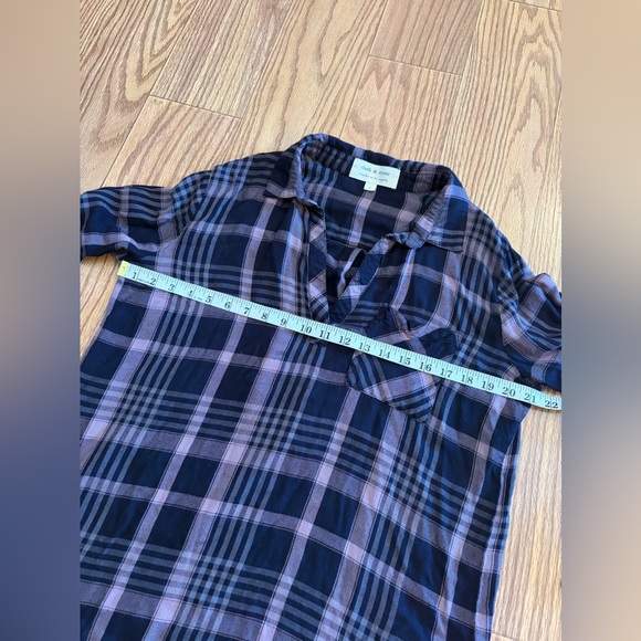 Anthropologie Cloth & Stone Womens Large Plaid Flannel Pullover Blue Lavender - Picture 6 of 9